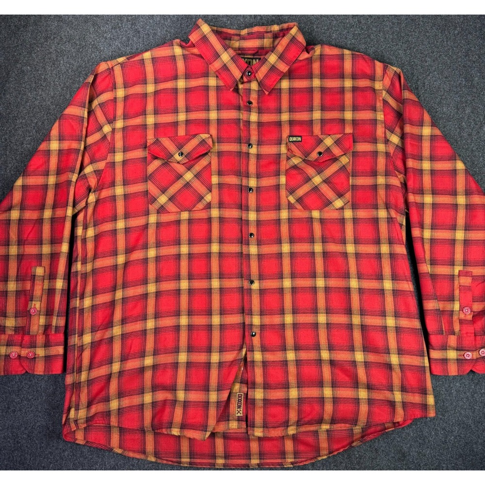 Dixxon Jarhead Red Orange Mens 4XL Long Sleeve Pearl Snap Plaid Flannel Shirt